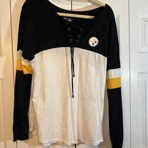 NFL Team Pittsburgh Steelers Henley Lace Up Neckline Black White Medium‎